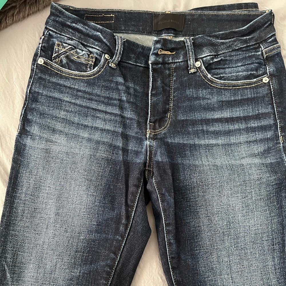 Womens buckle black skinny jeans